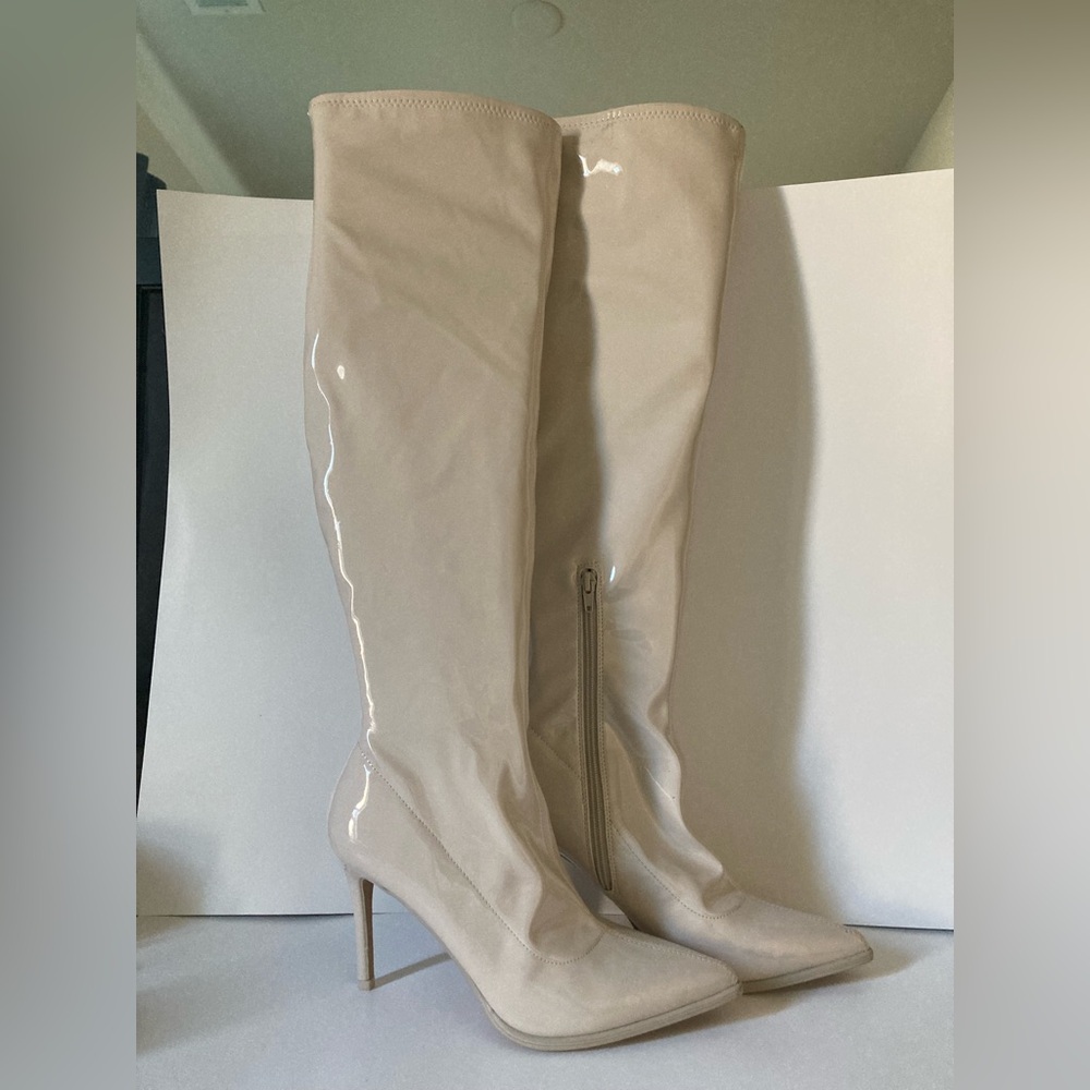 Steve Madden Vinyl Cream Stiletto Boots